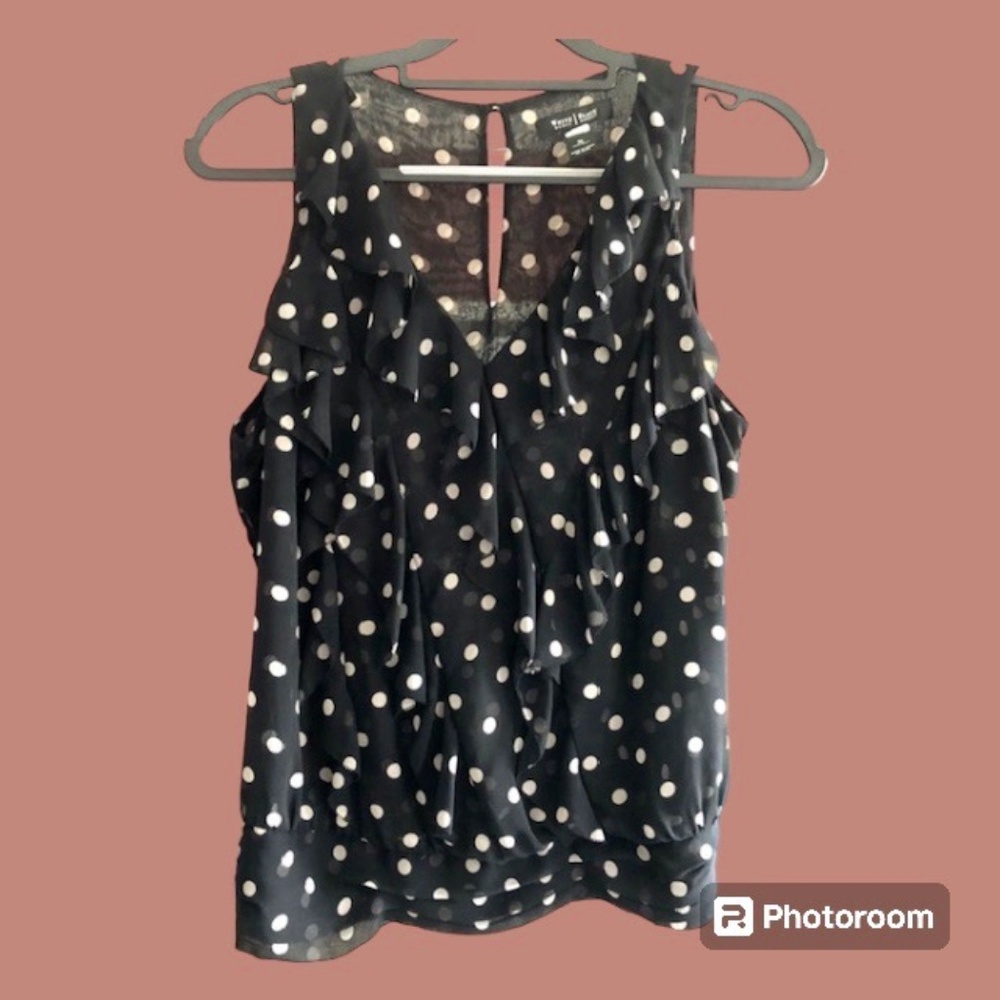 White House Black Market Black And Off-White Polka Dot  Sleeveless Blouse Size M